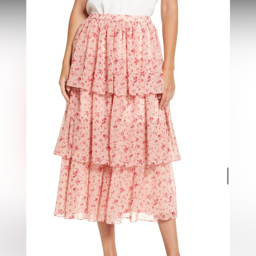 NWT $129 Rachel Parcell • Tiered Midi Skirt • Pink Floral • Small